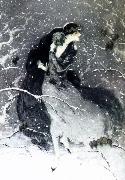 Louis Lcart Snowing night oil painting artist